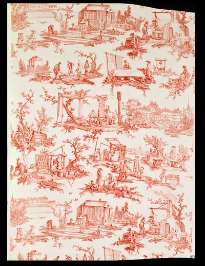 Toile de Jouy, ilustrando los procesos de fabricación de algodón, diseñado por Christophe Huet, francés, 1783 de Unbekannt Unbekannt